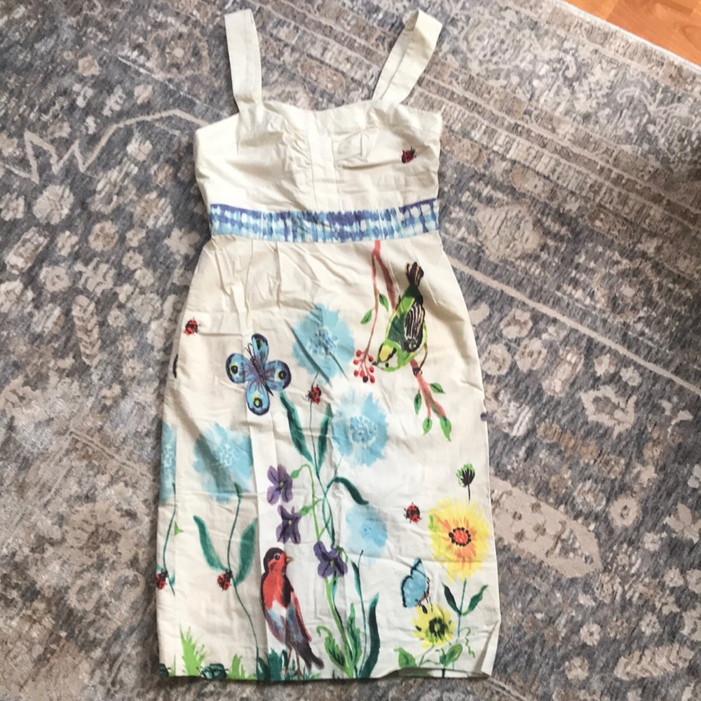 Anthropologie Cream Multicolor Floral Midi Dress